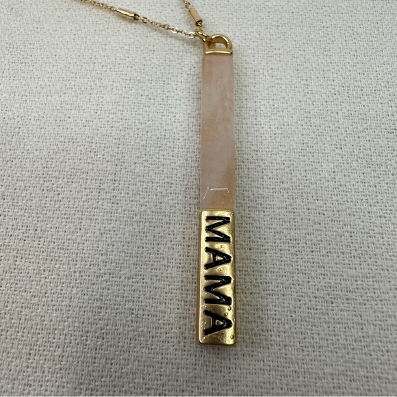 Pendant Mama Necklace Gold Tone Pink Stone - Picture 3 of 8